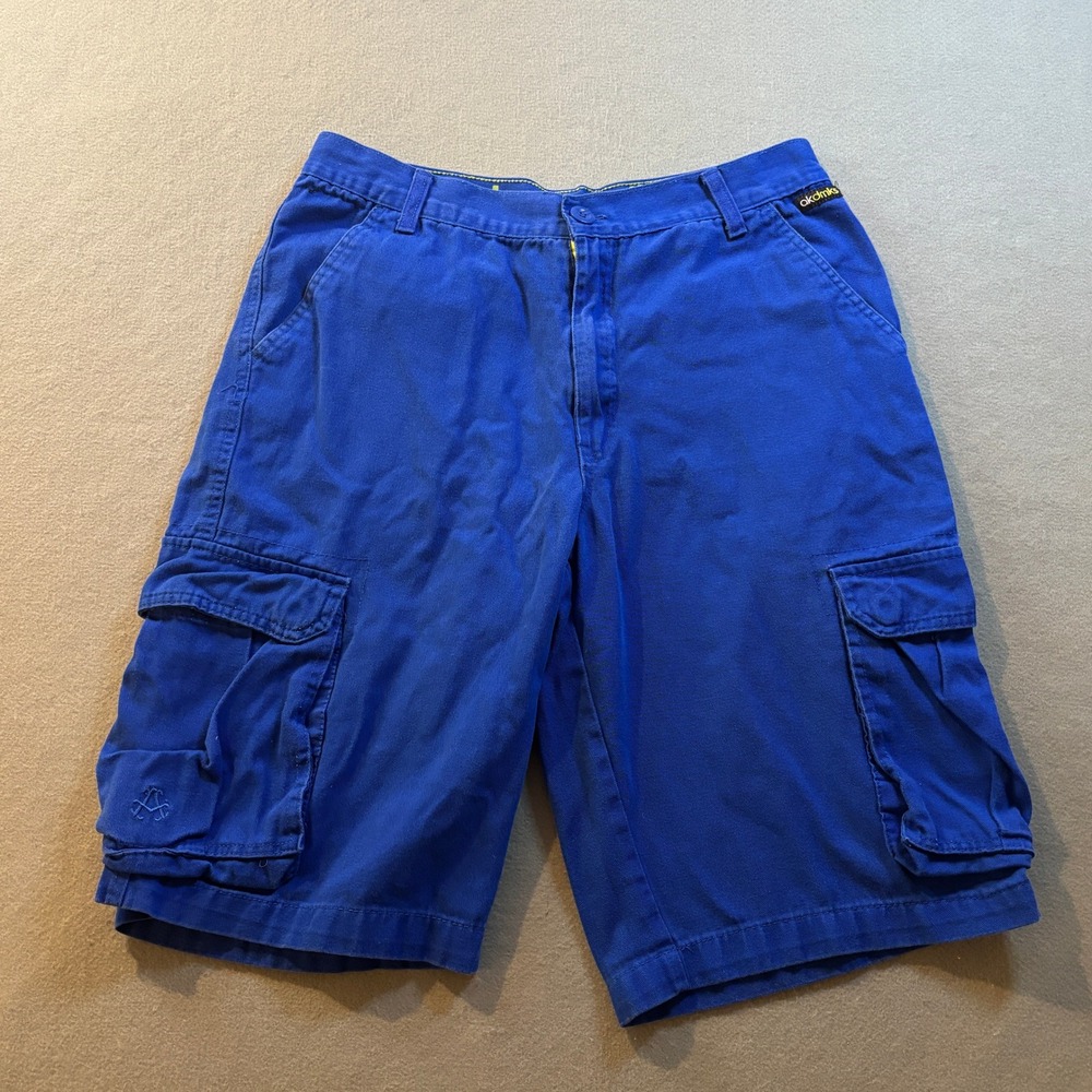 Y2K Akademiks Cargo Shorts Mens 34 Blue Cotton Streetwear Skater Baggy